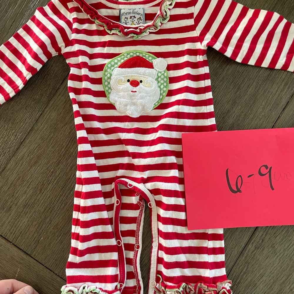 Santa Striped Kids One Piece by Three sisters - Red and White